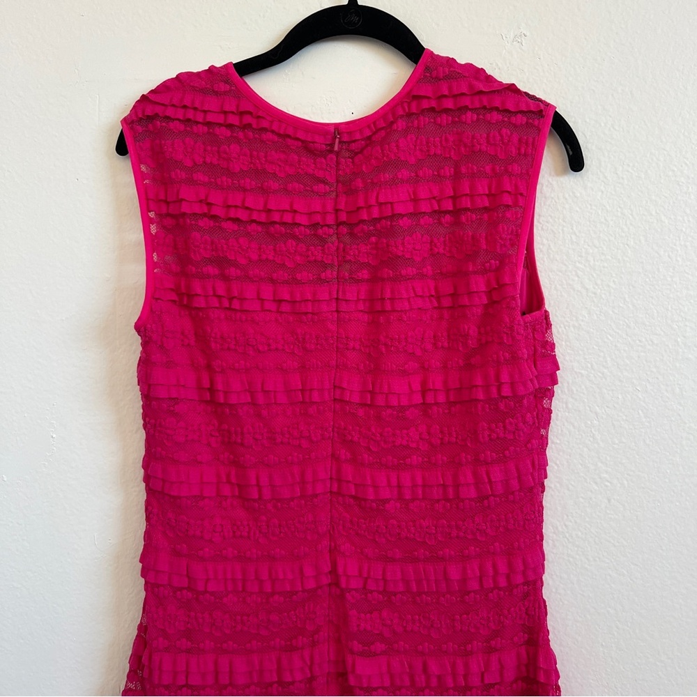 SHO Tadashi Shoji | Hot Pink Tiered Ruffle Lace Mini Dress - Size M - Picture 4 of 8